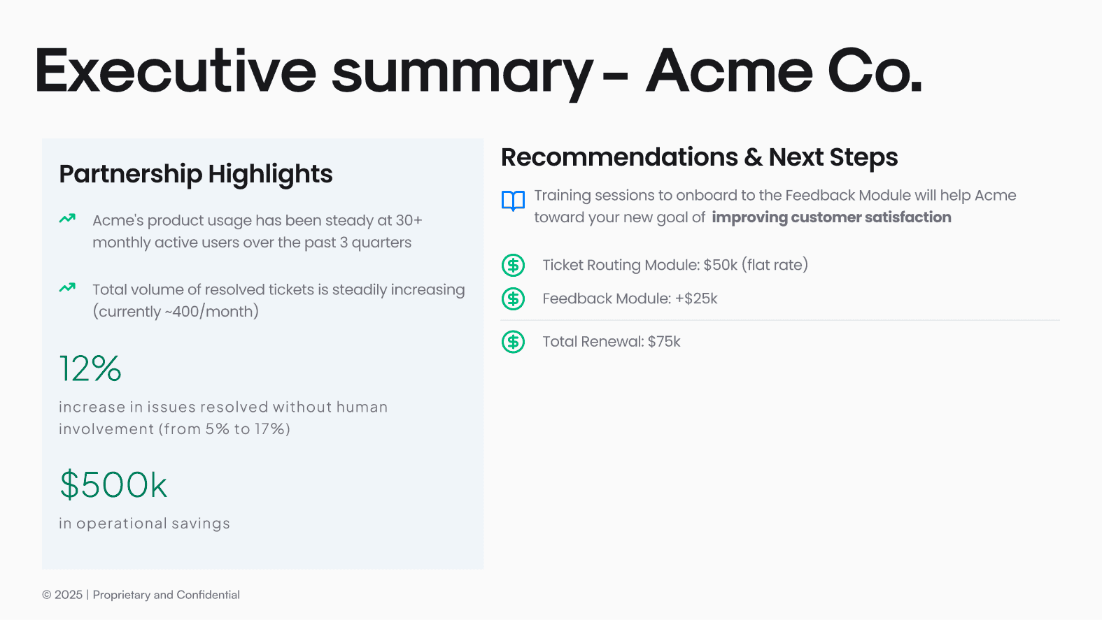 This slide shows usage data for each customer